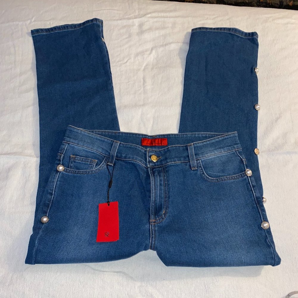 Carolina Herrera Women Jeans With Faux Pearl